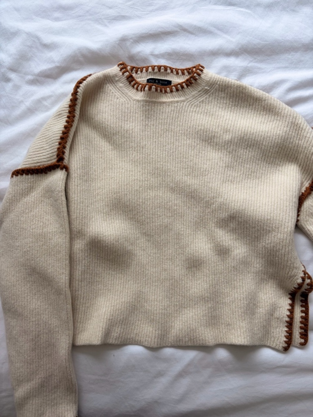 rag & bone Cream Sweater with Brown Trim